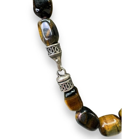 Heavy Sterling Silver Chunky Tigers Eye Necklace Hook Clasp 20” - Picture 7 of 8